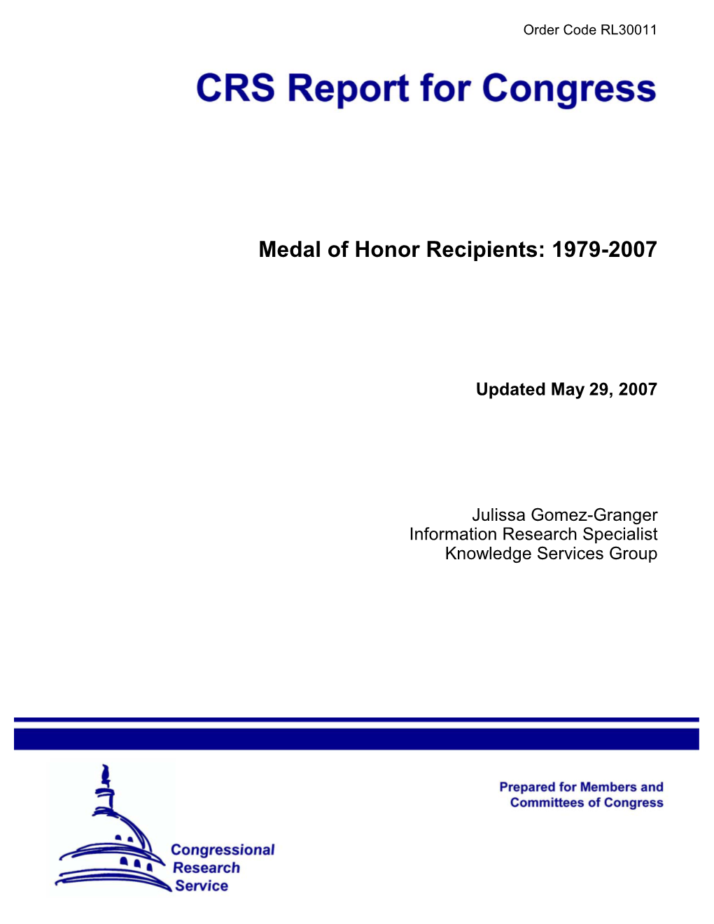 Medal of Honor Recipients: 1979-2007