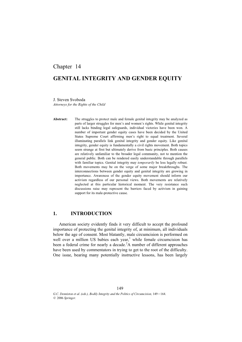 Chapter 14 GENITAL INTEGRITY and GENDER EQUITY