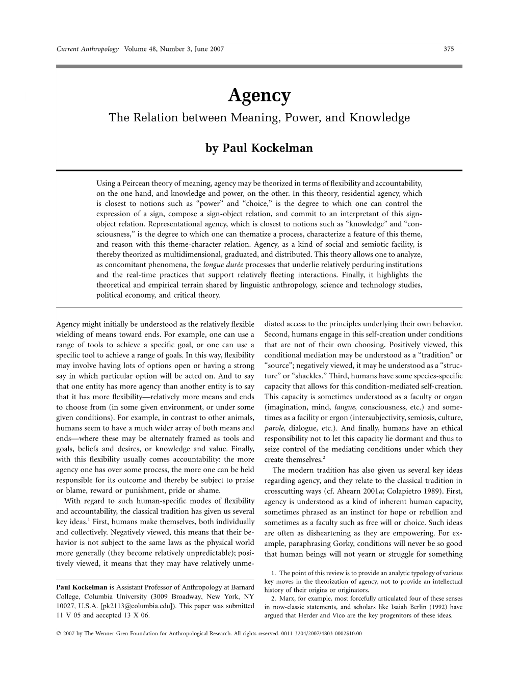 Agency the Relation Between Meaning, Power, and Knowledge