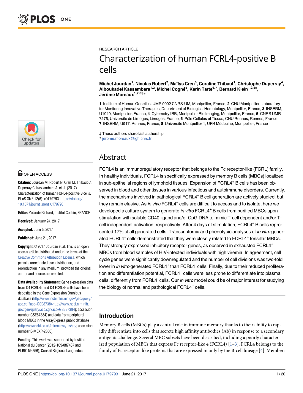 Characterization of Human FCRL4-Positive B Cells