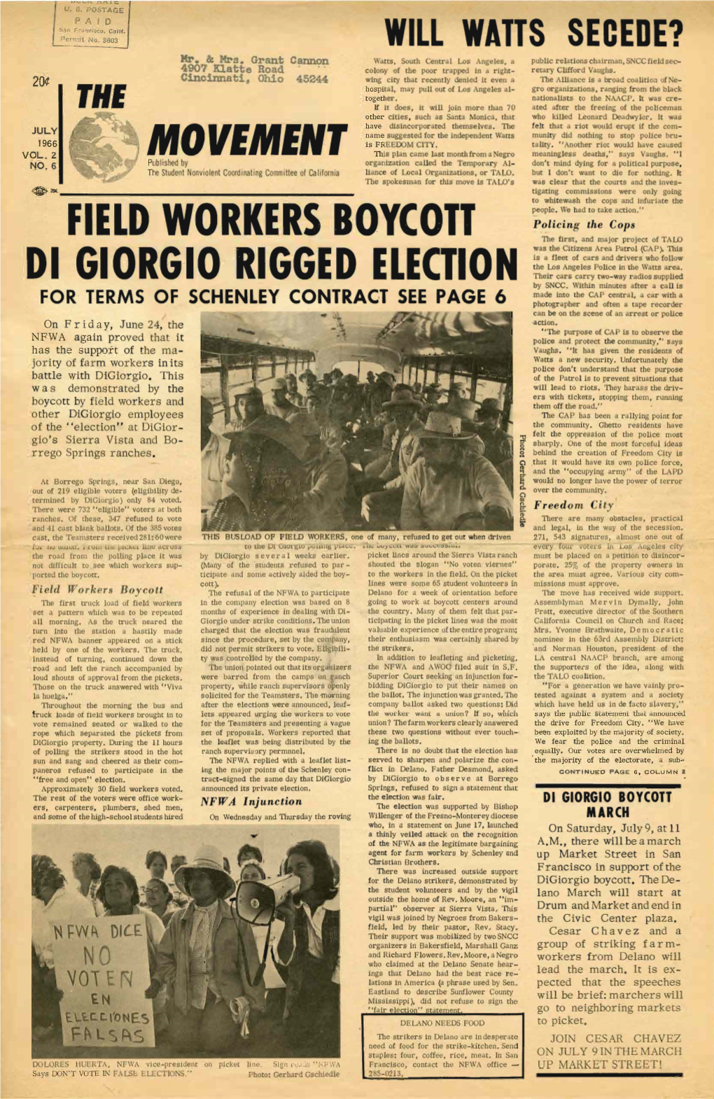 The Movement, July 1966. Vol. 2 No. 7