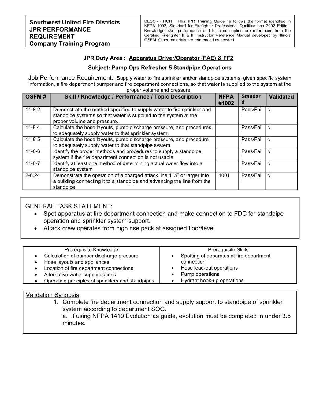 Jpr Performance Requirement