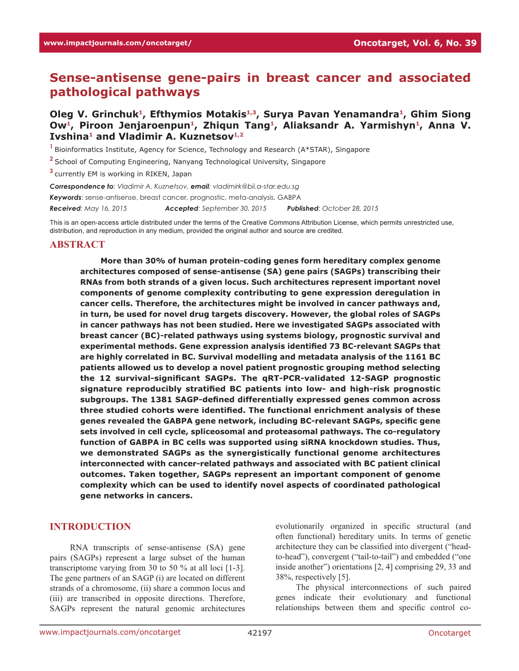 Sense-Antisense Gene-Pairs in Breast Cancer and Associated Pathological Pathways