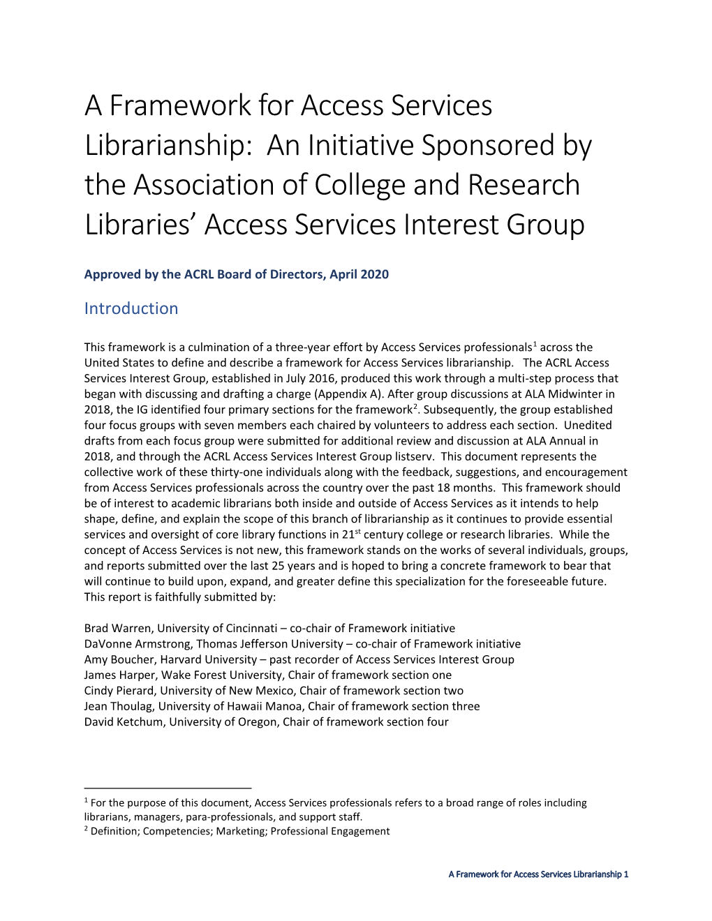 ACRL Framework for Access Services Librarianship