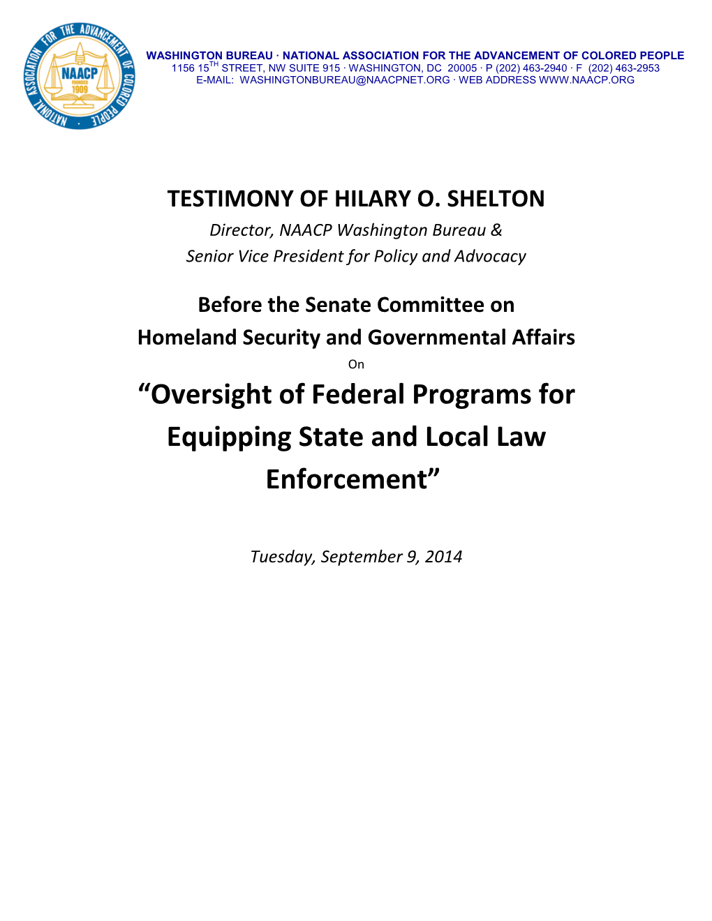 “Oversight of Federal Programs for Equipping State and Local Law Enforcement”