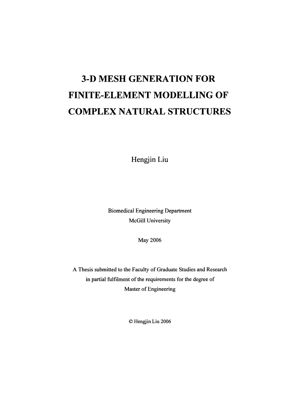 3-D Mesh Generation for Finite-Element Modelling of Complex Natural Structures