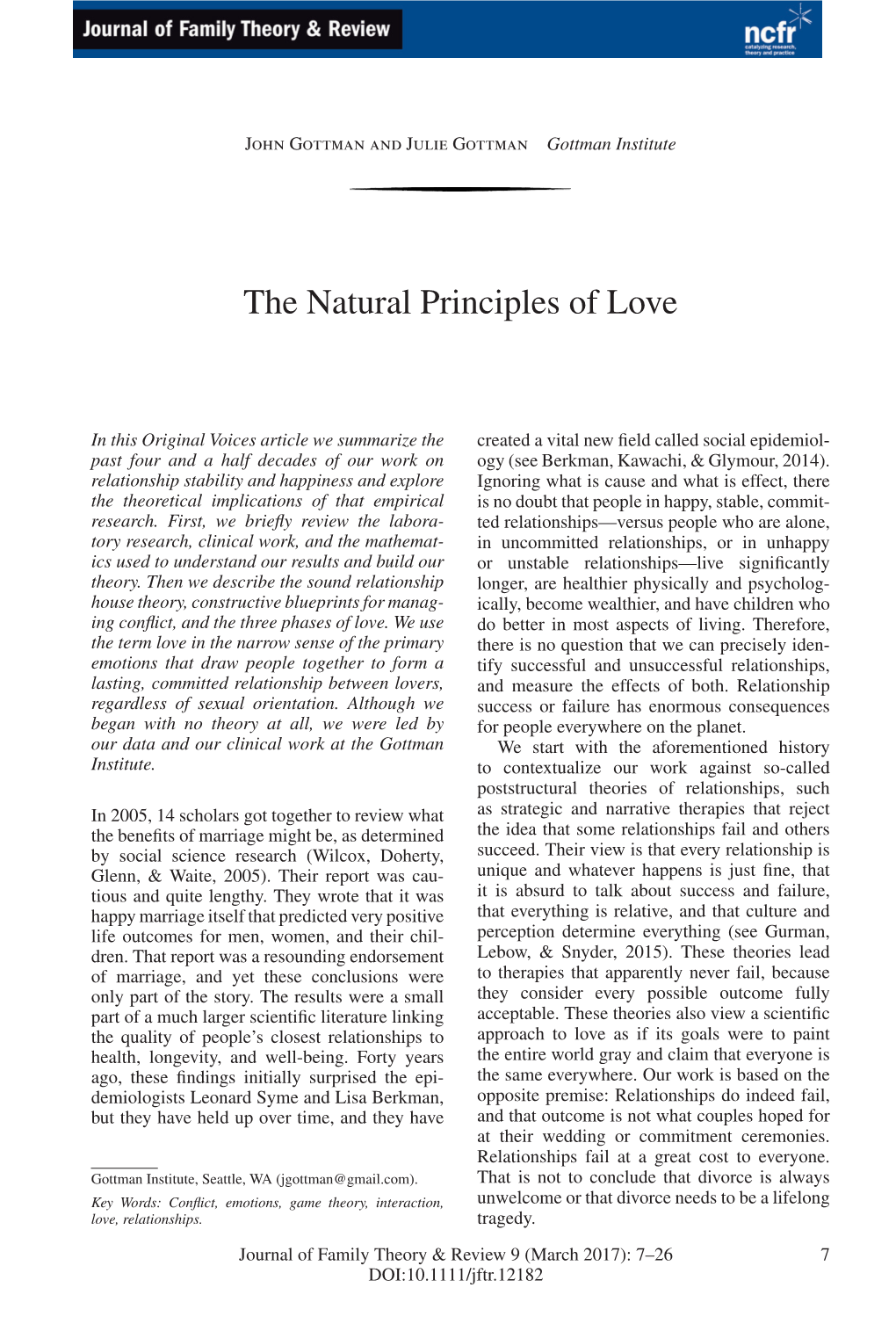 The Natural Principles of Love