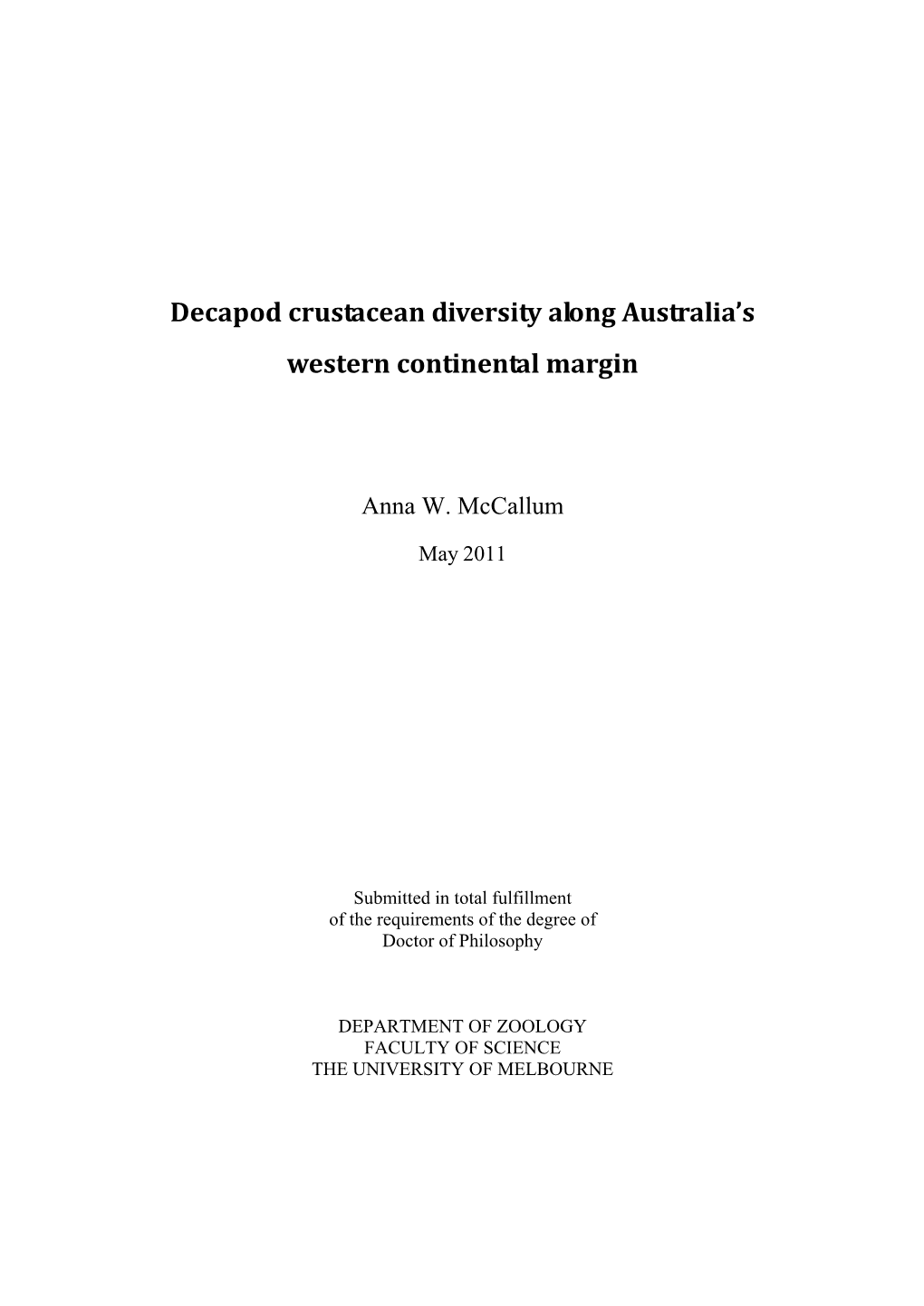 Decapod Crustacean Diversity Along Australia's Western Continental Margin