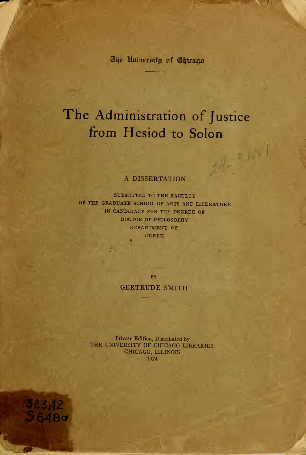 The Administration of Justice from Hesiod to Solon