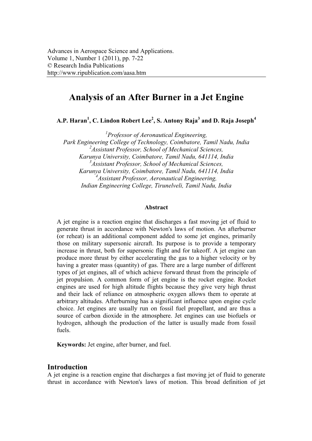 Analysis of an After Burner in a Jet Engine