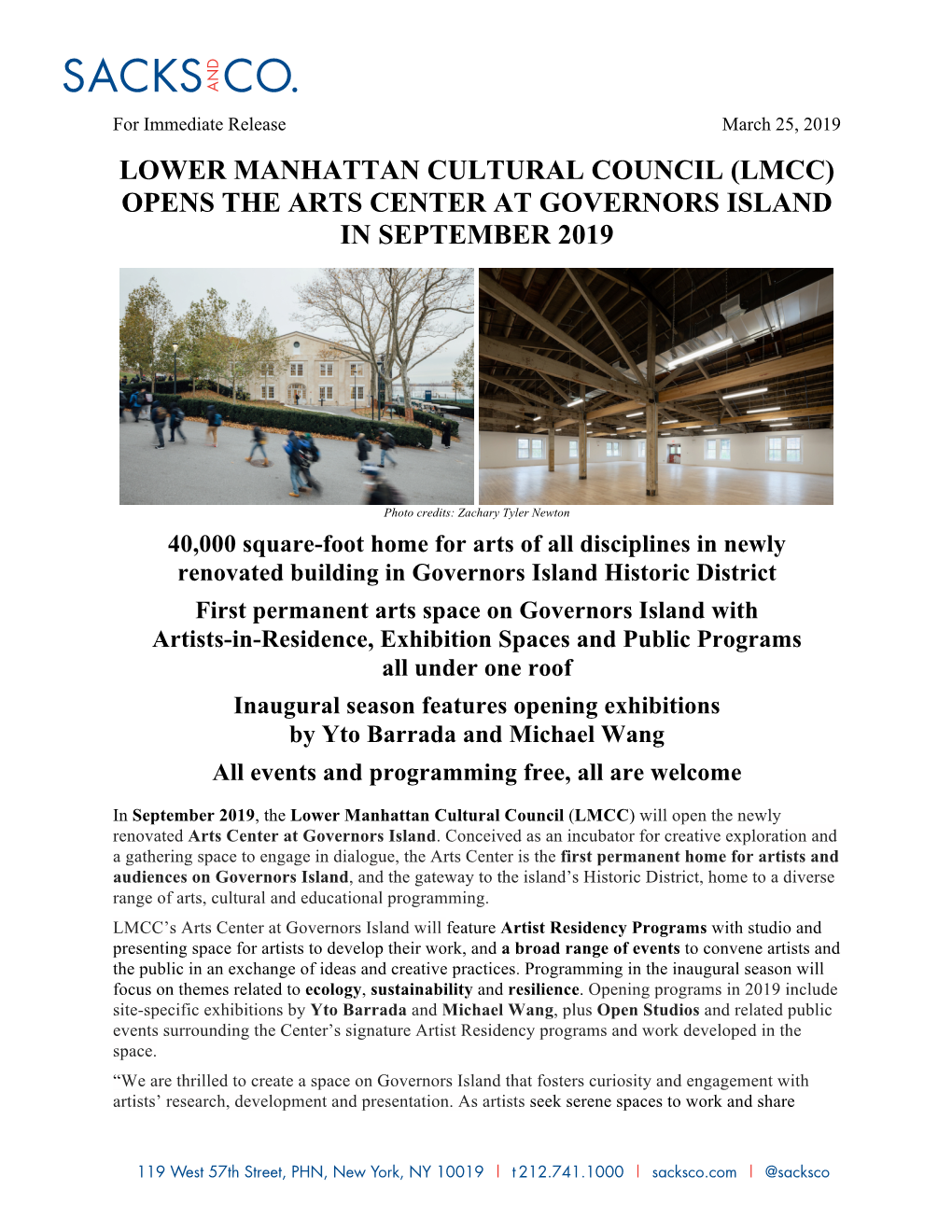 Lower Manhattan Cultural Council (Lmcc) Opens the Arts Center at Governors Island in September 2019