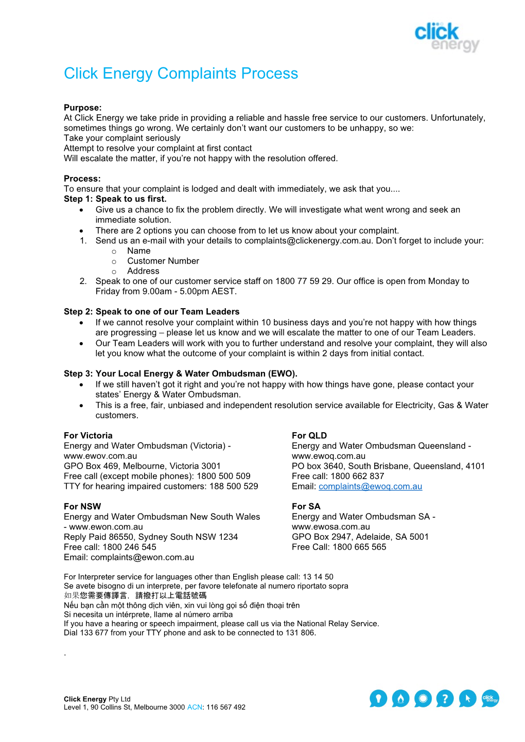 Click Energy Complaints Process