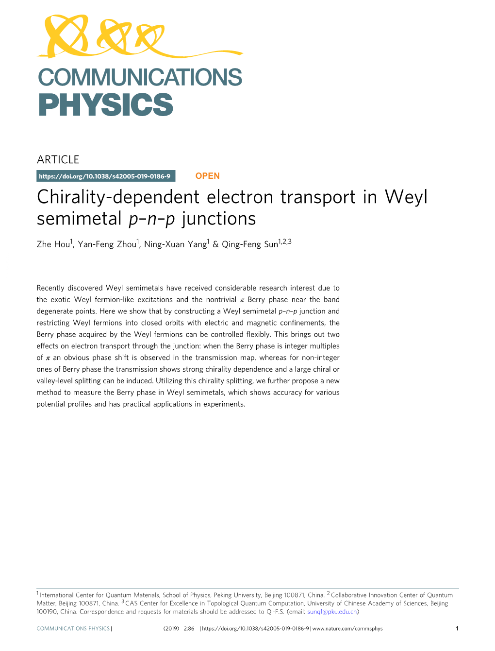 Chirality-Dependent Electron Transport in Weyl Semimetal Pв