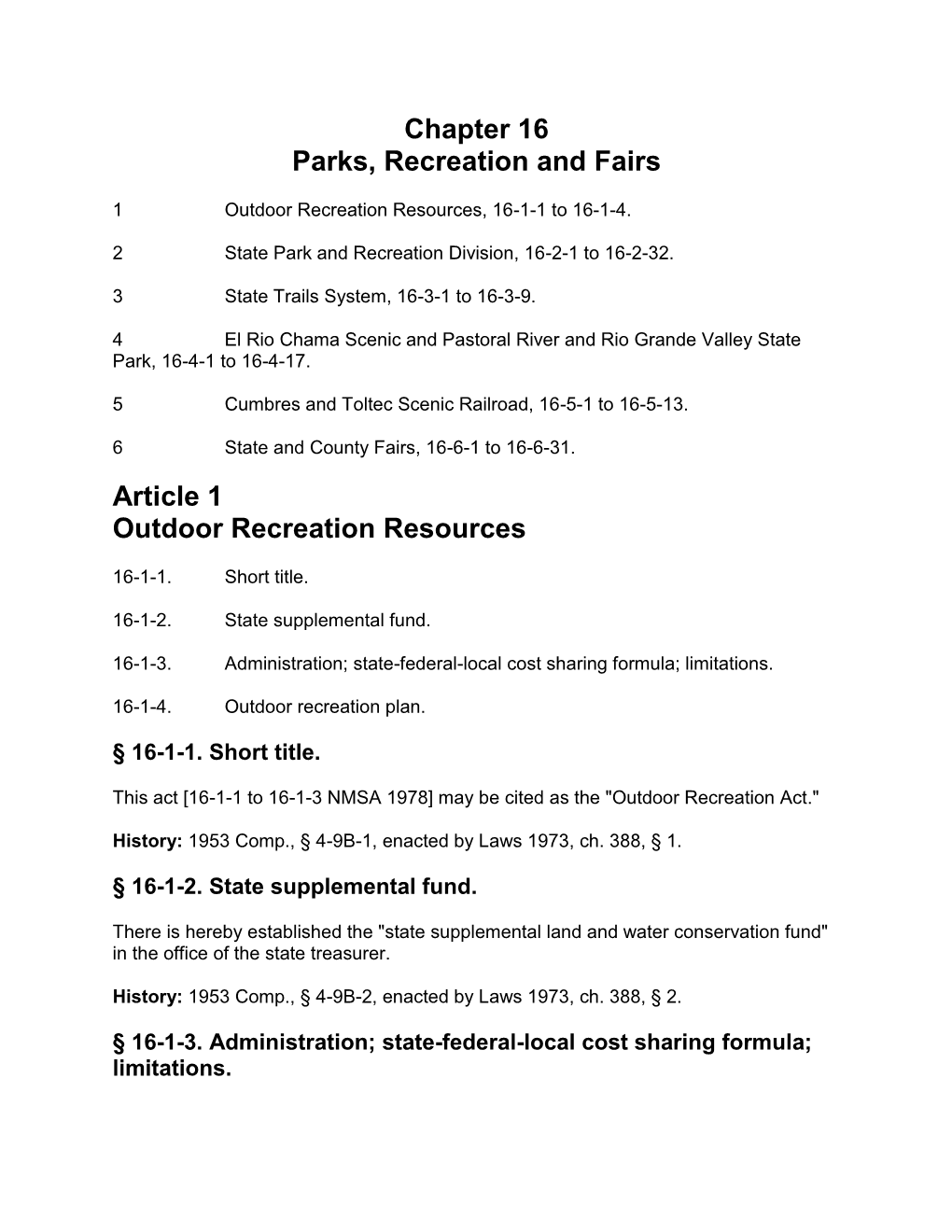 Chapter 16 Parks, Recreation and Fairs