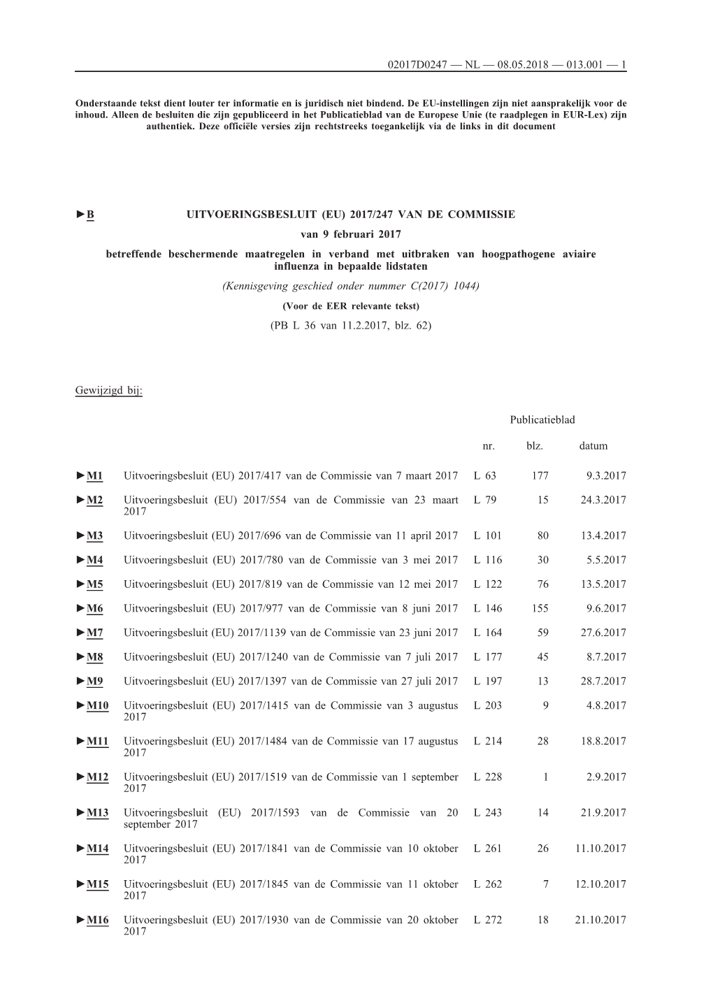 B Uitvoeringsbesluit (Eu) 2017/247 Van De