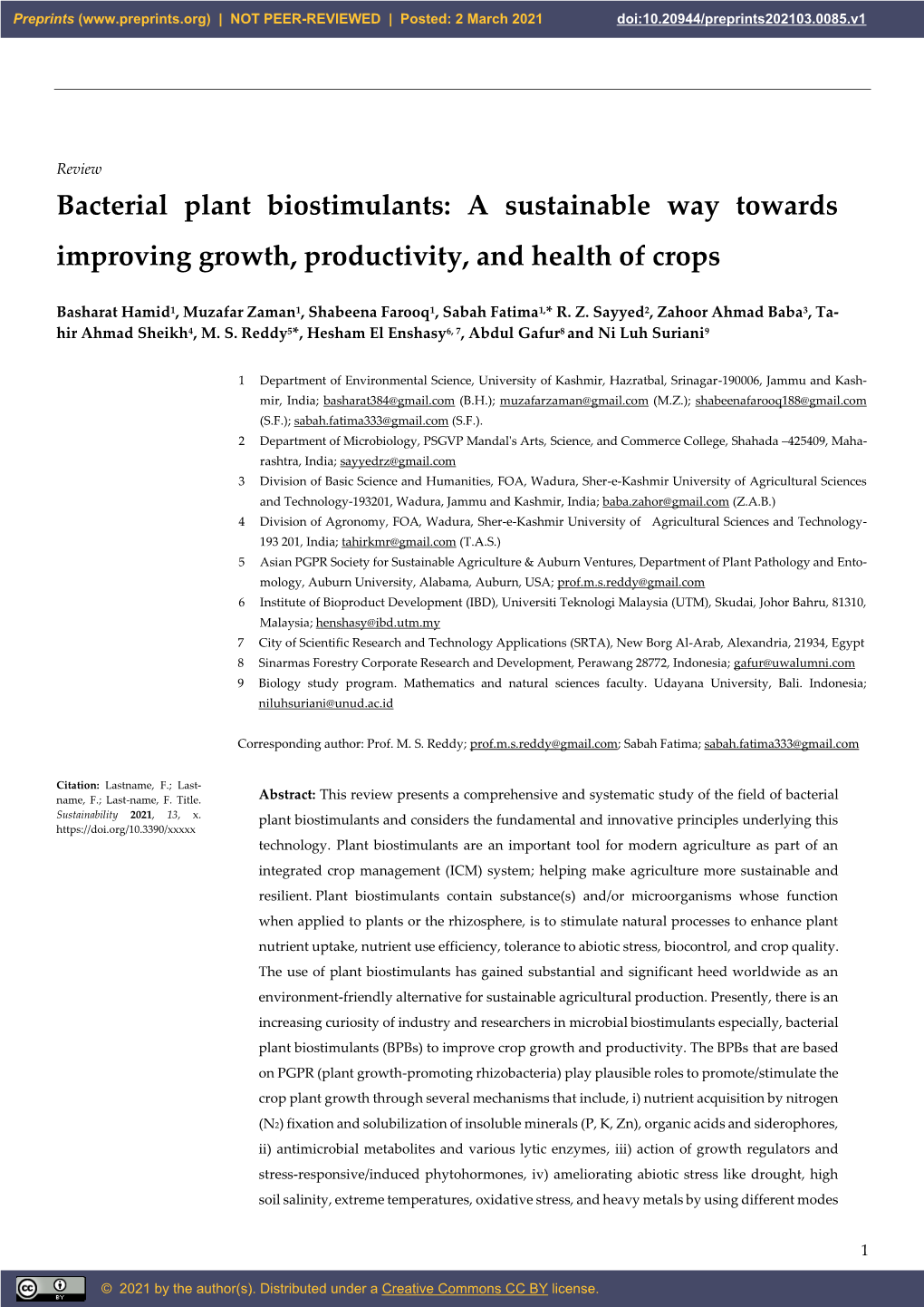 Bacterial Plant Biostimulants: a Sustainable Way Towards Improving Growth, Productivity, and Health of Crops