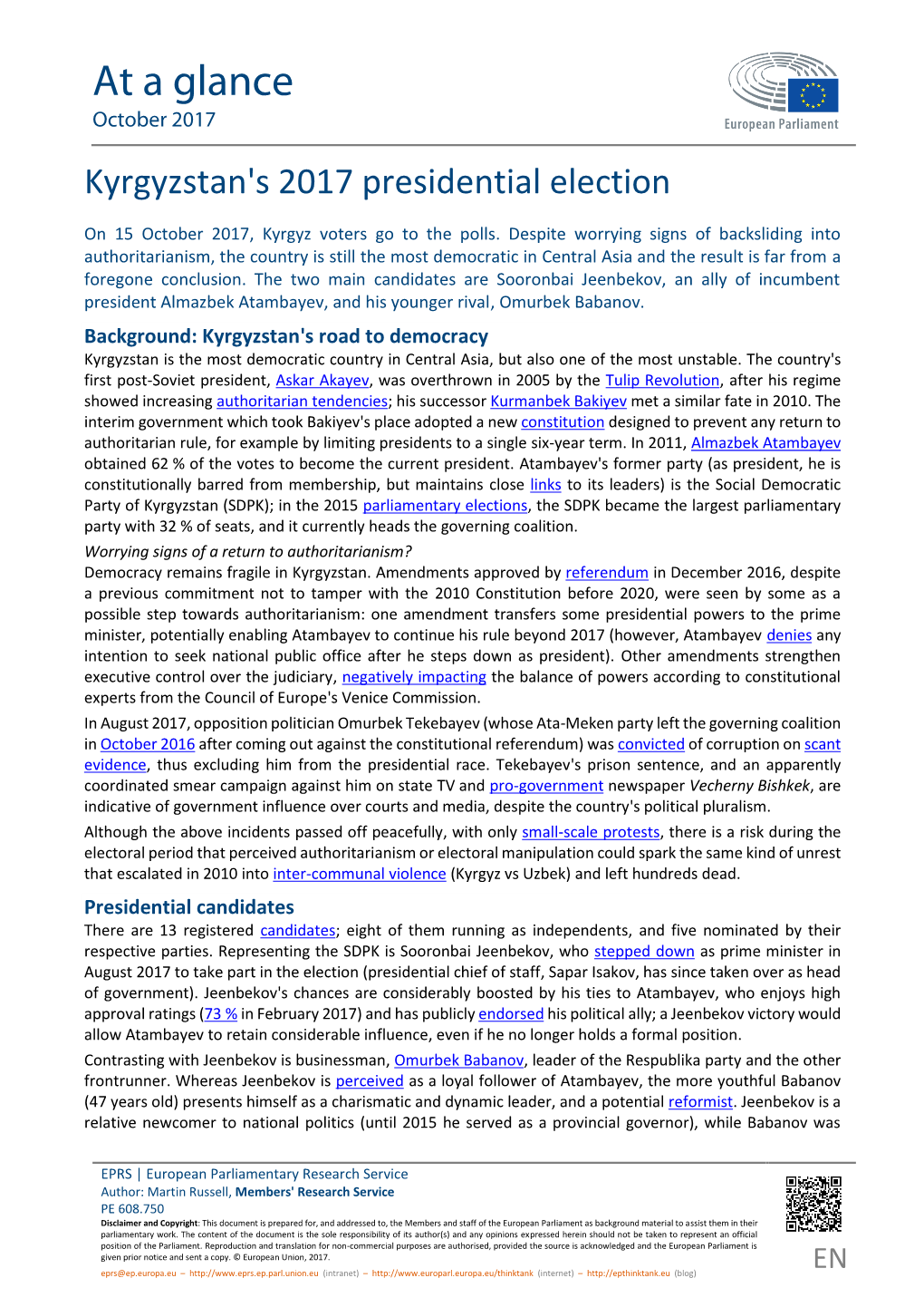 Briefing European Parliamentary Research Service