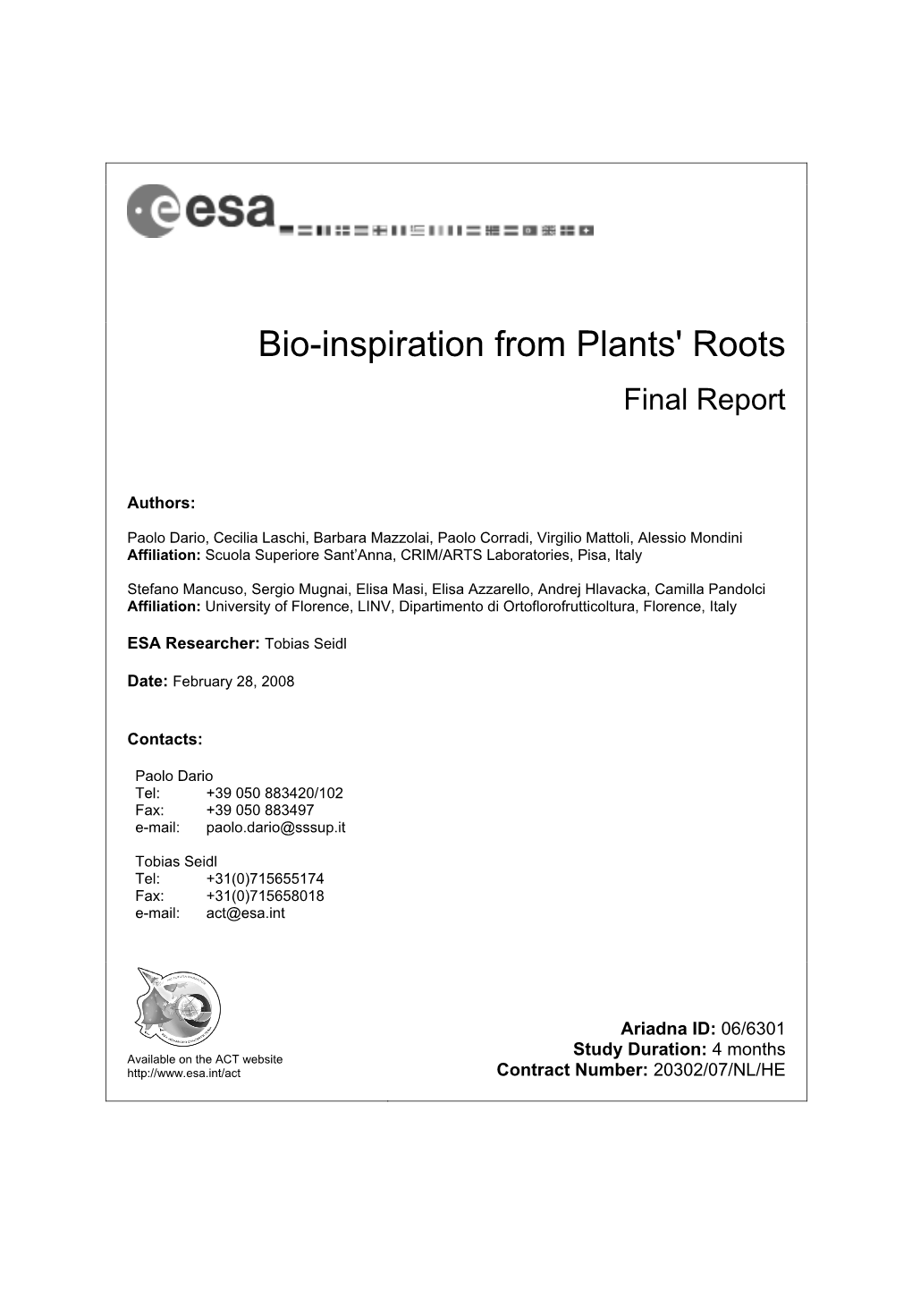 Bio-Inspiration from Plants' Roots Final Report