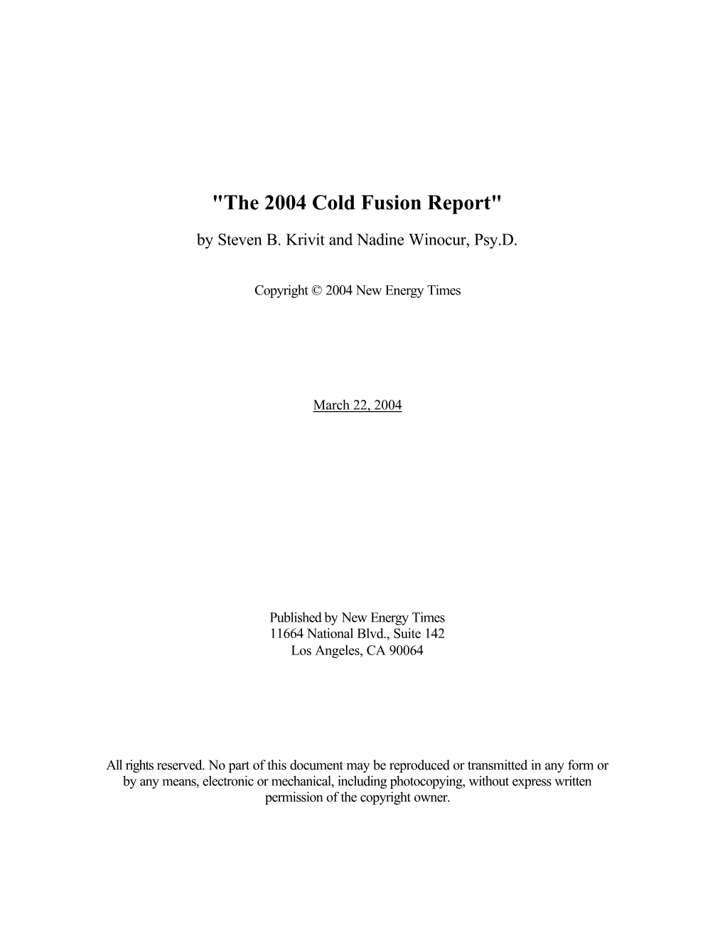 The 2004 Cold Fusion Report"