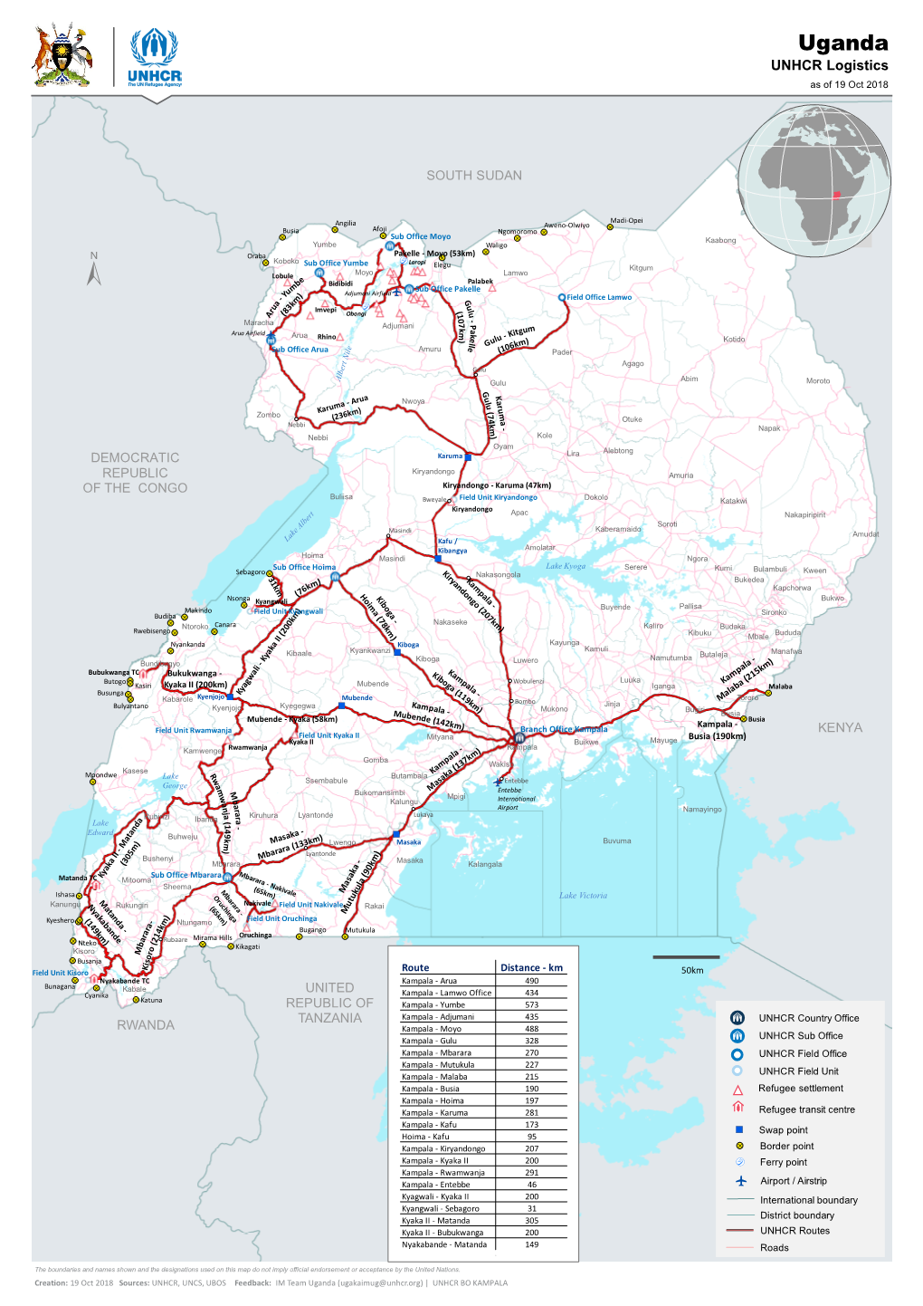 Uganda UNHCR Logistics As of 19 Oct 2018