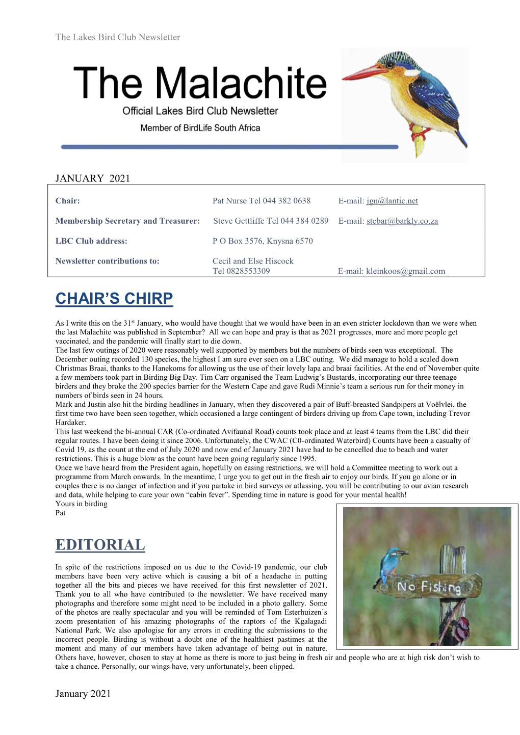 Lakes Bird Club Newsletter February 2021