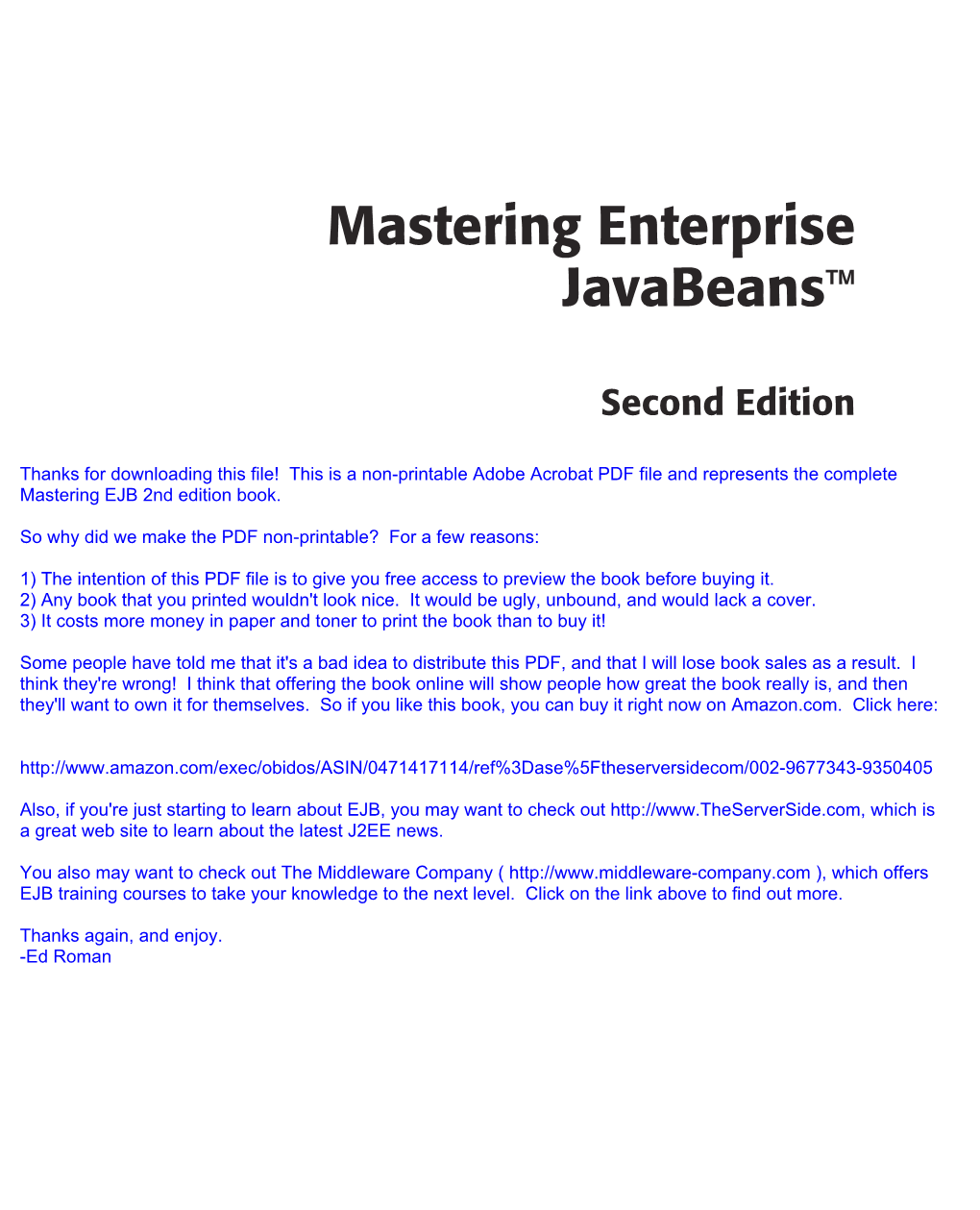 Mastering Enterprise Javabeans™