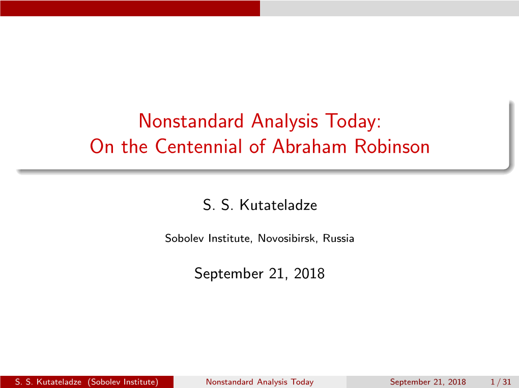 Nonstandard Analysis Today: on the Centennial of Abraham Robinson