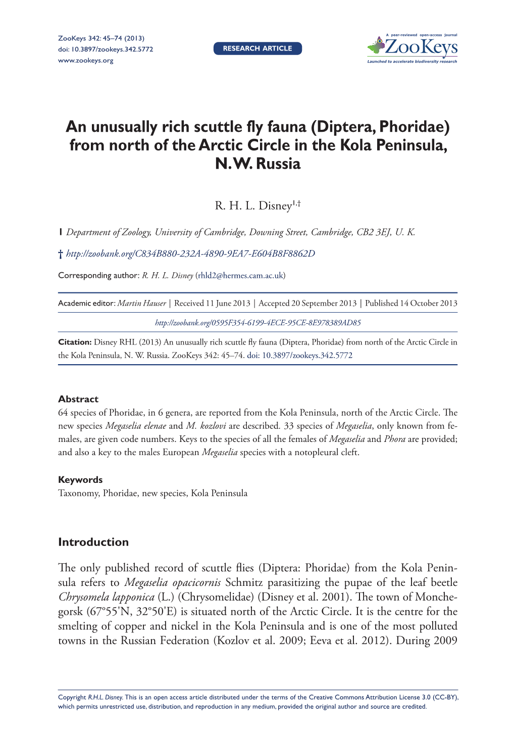 Diptera, Phoridae) from North of the Arctic Circle