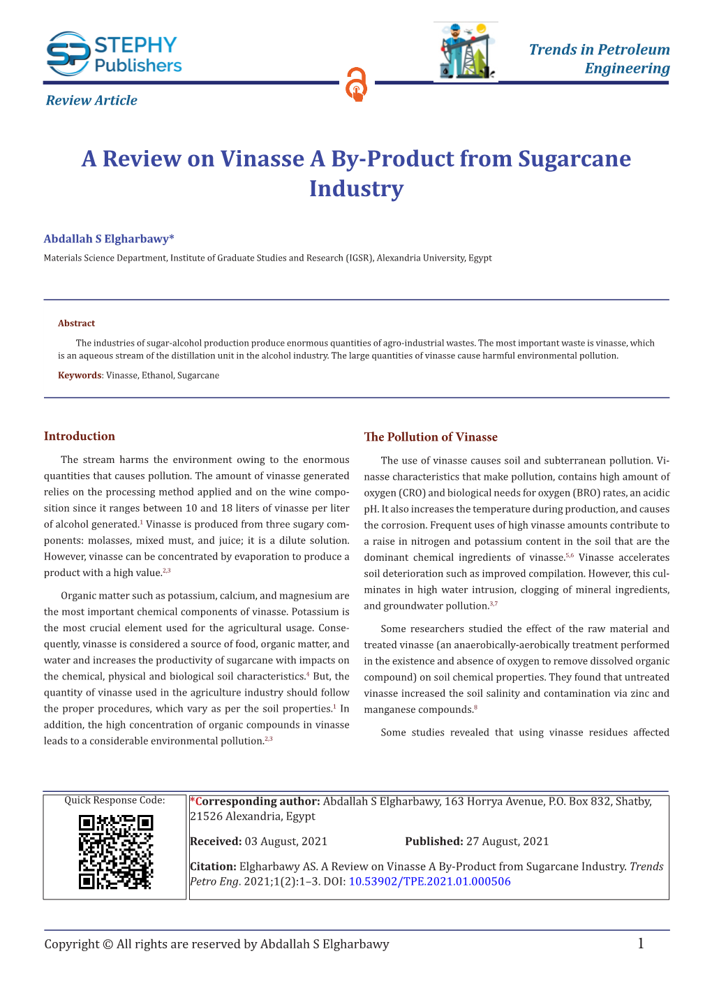A Review on Vinasse a By-Product from Sugarcane Industry