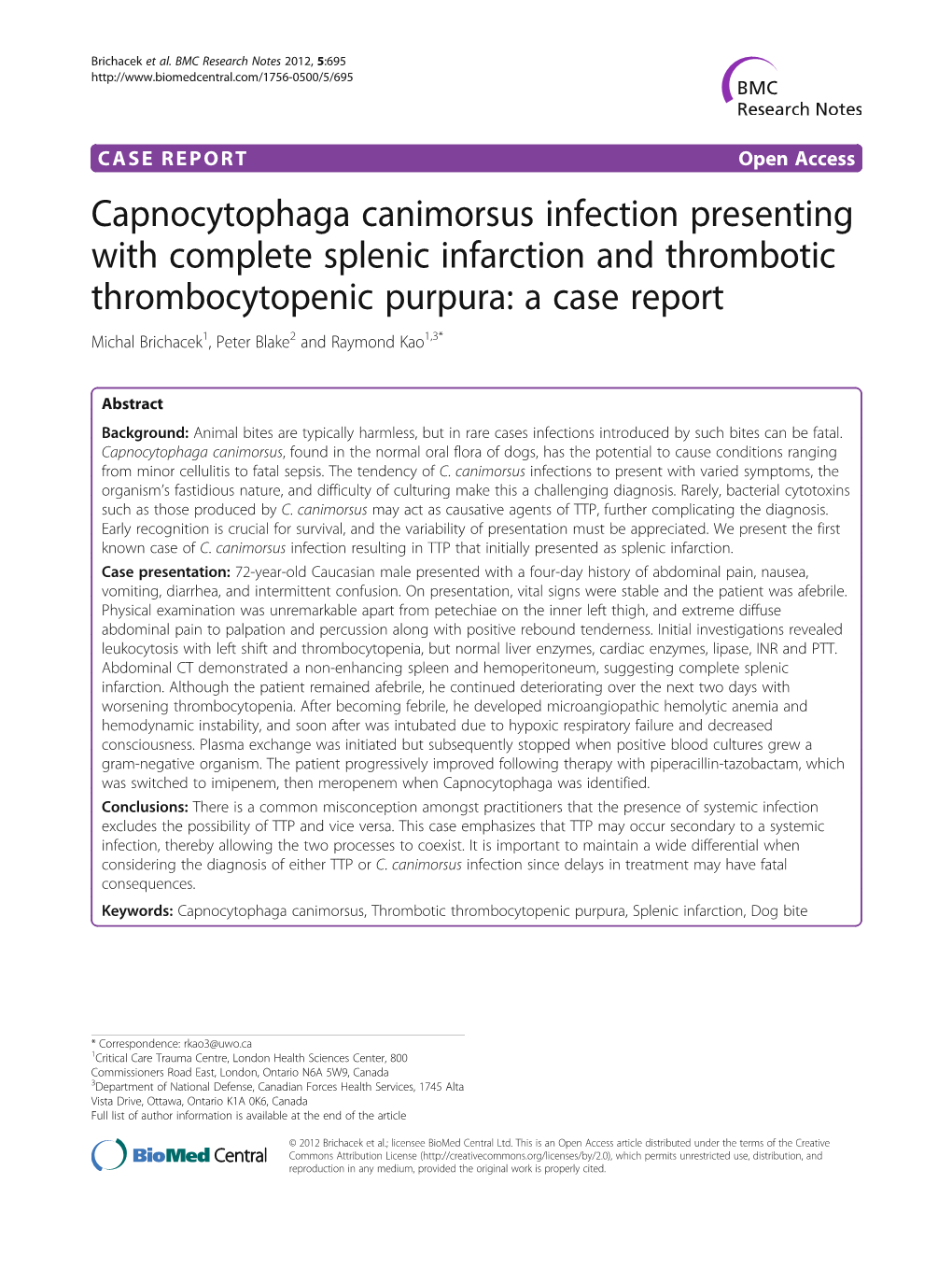 Capnocytophaga Canimorsus Infection Presenting With