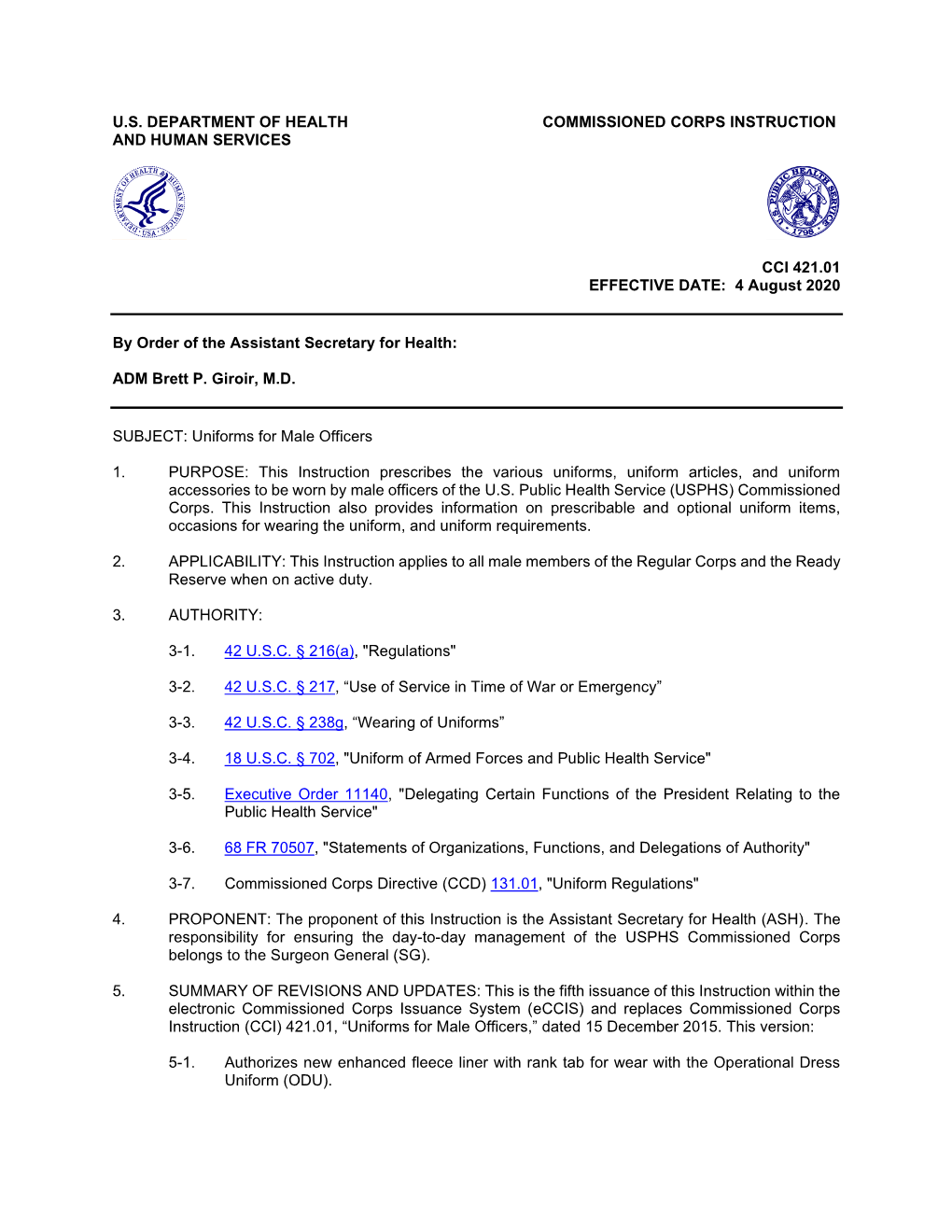 CCI 421.01 EFFECTIVE DATE: 4 August 2020