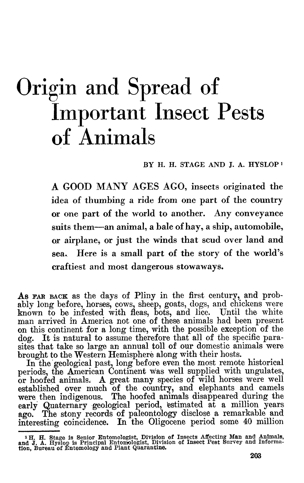 Origin and Spread of Important Insect Pests of Animals