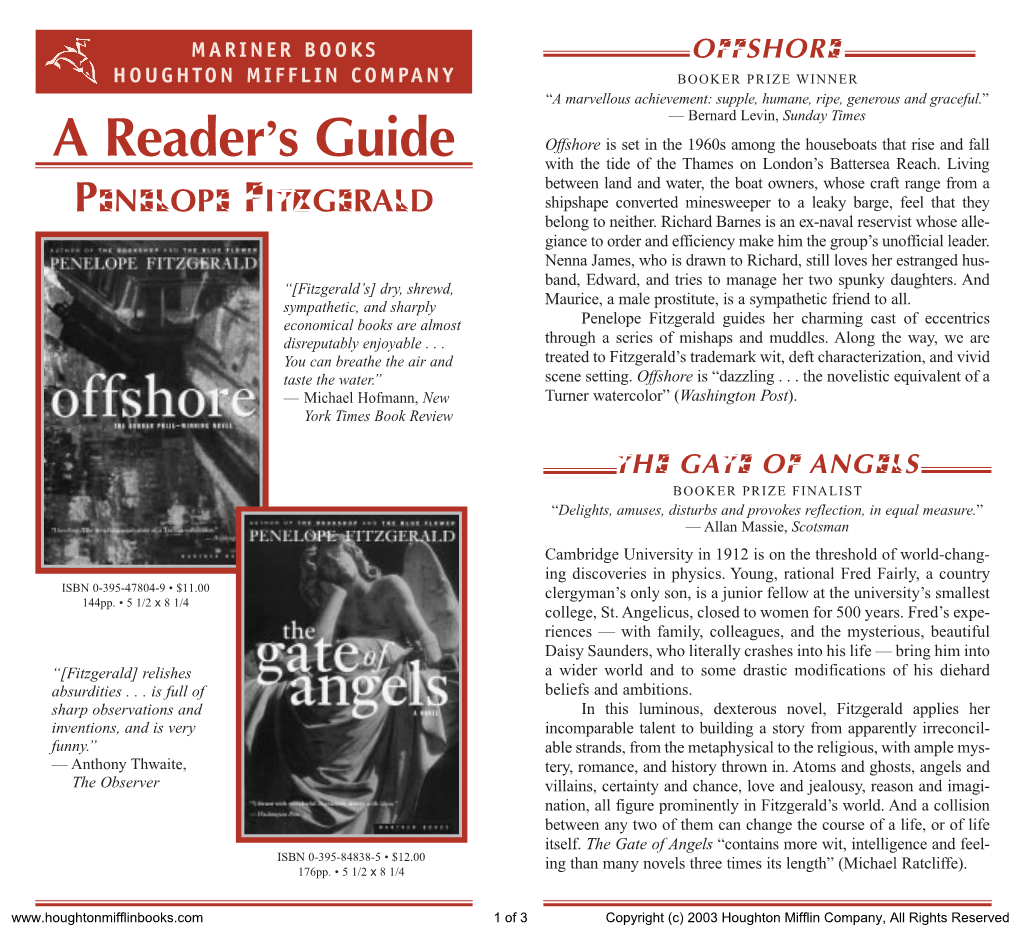 Reader's Guide for Offshore and the Gate of Angels Published By