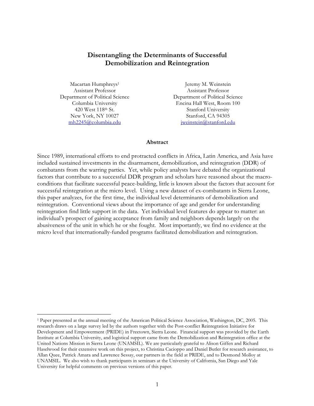 Disentangling the Determinants of Successful Demobilization and Reintegration