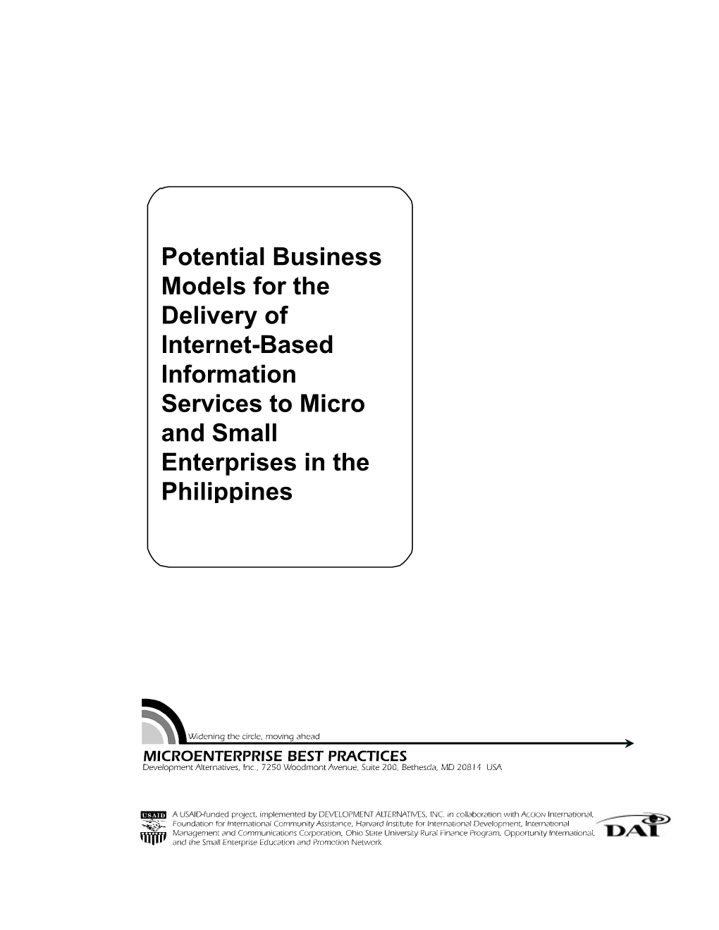 Potential Business Models for the Delivery of Internet-Based Information Services to Micro and Small Enterprises in the Philippi