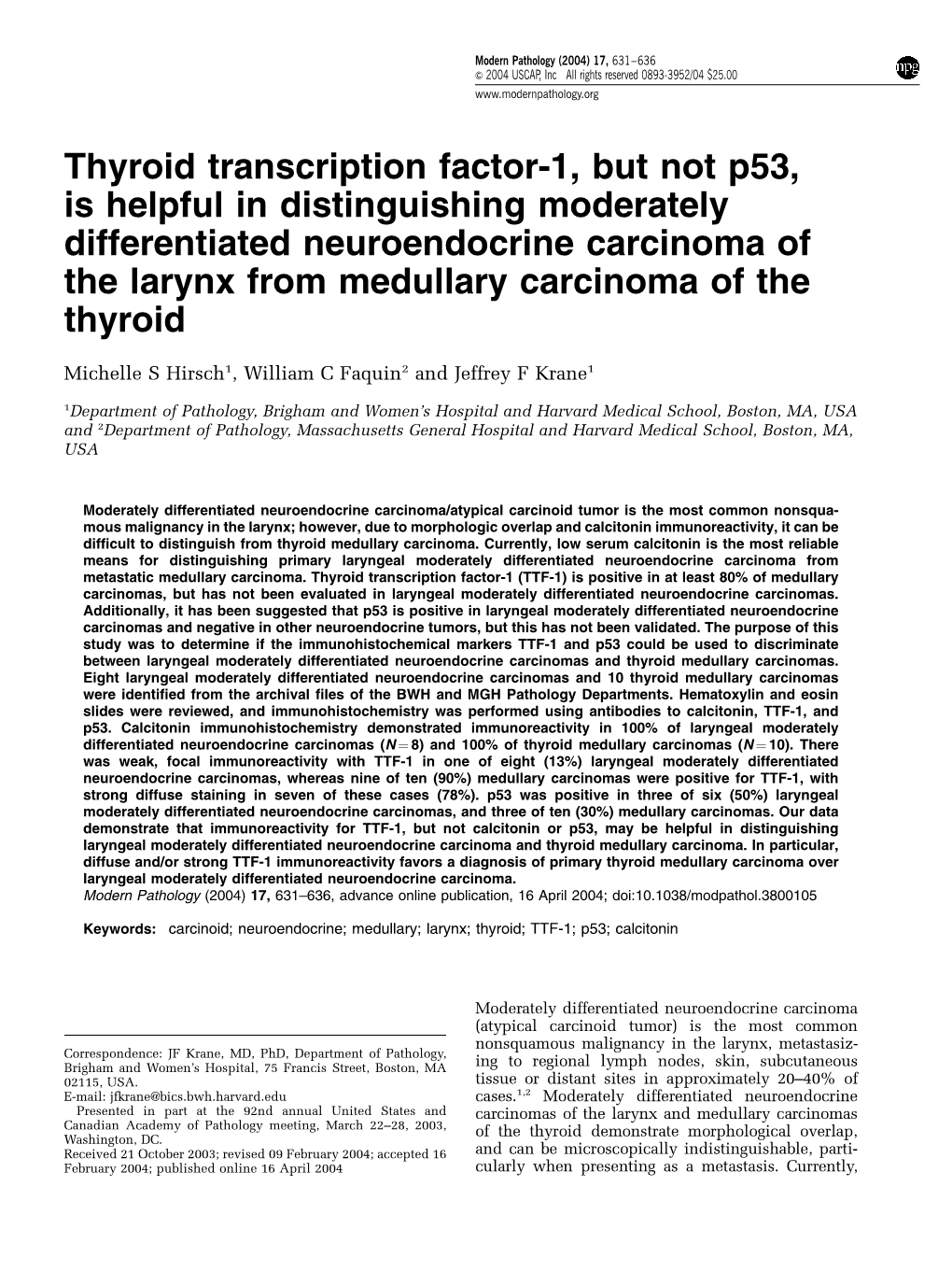 Thyroid Transcription Factor-1, but Not P53, Is Helpful in Distinguishing