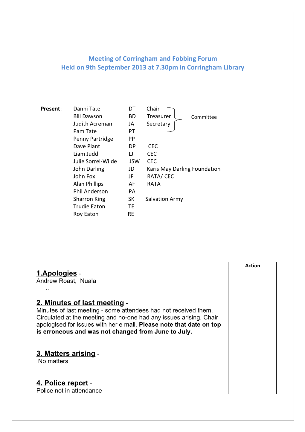 Meeting of Corringham and Fobbing Forum