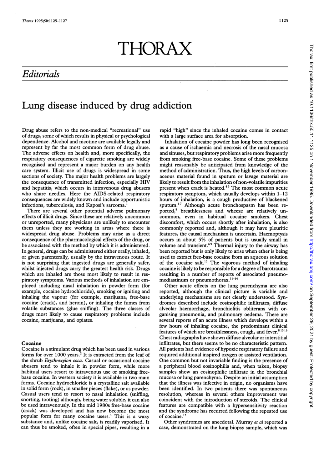 Editorials Lung Disease Induced by Drug Addiction
