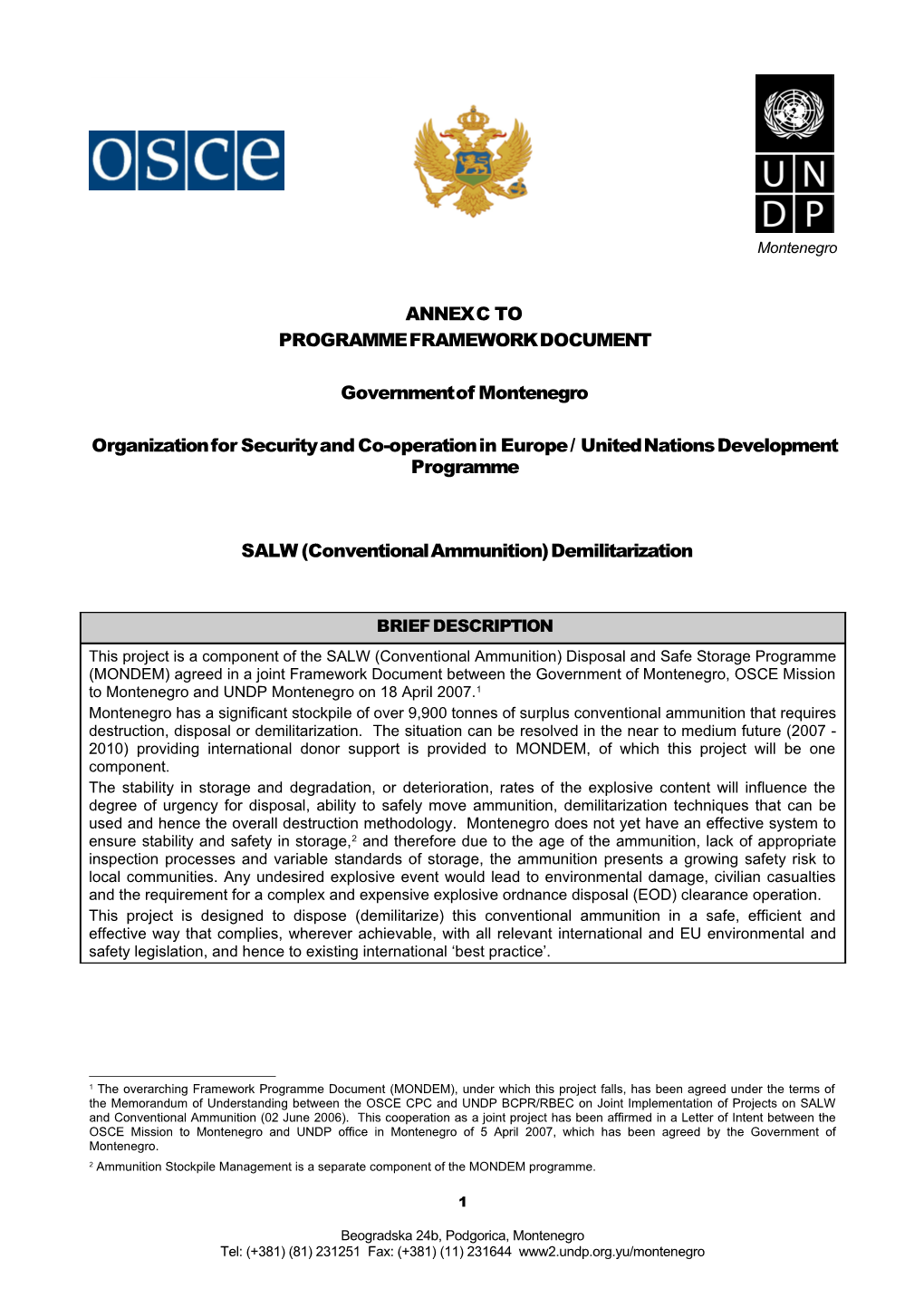 Organization for Security and Co-Operation in Europe / United Nations Development Programme