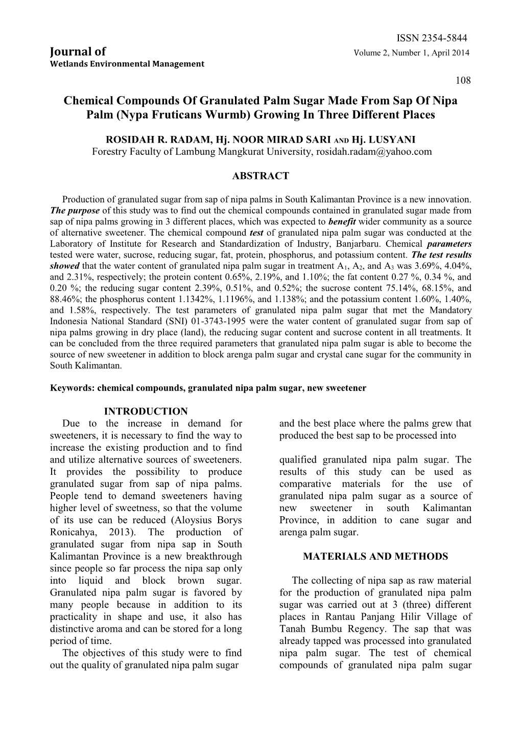 Journal of Chemical Compounds of Granulated Palm Sugar Made From