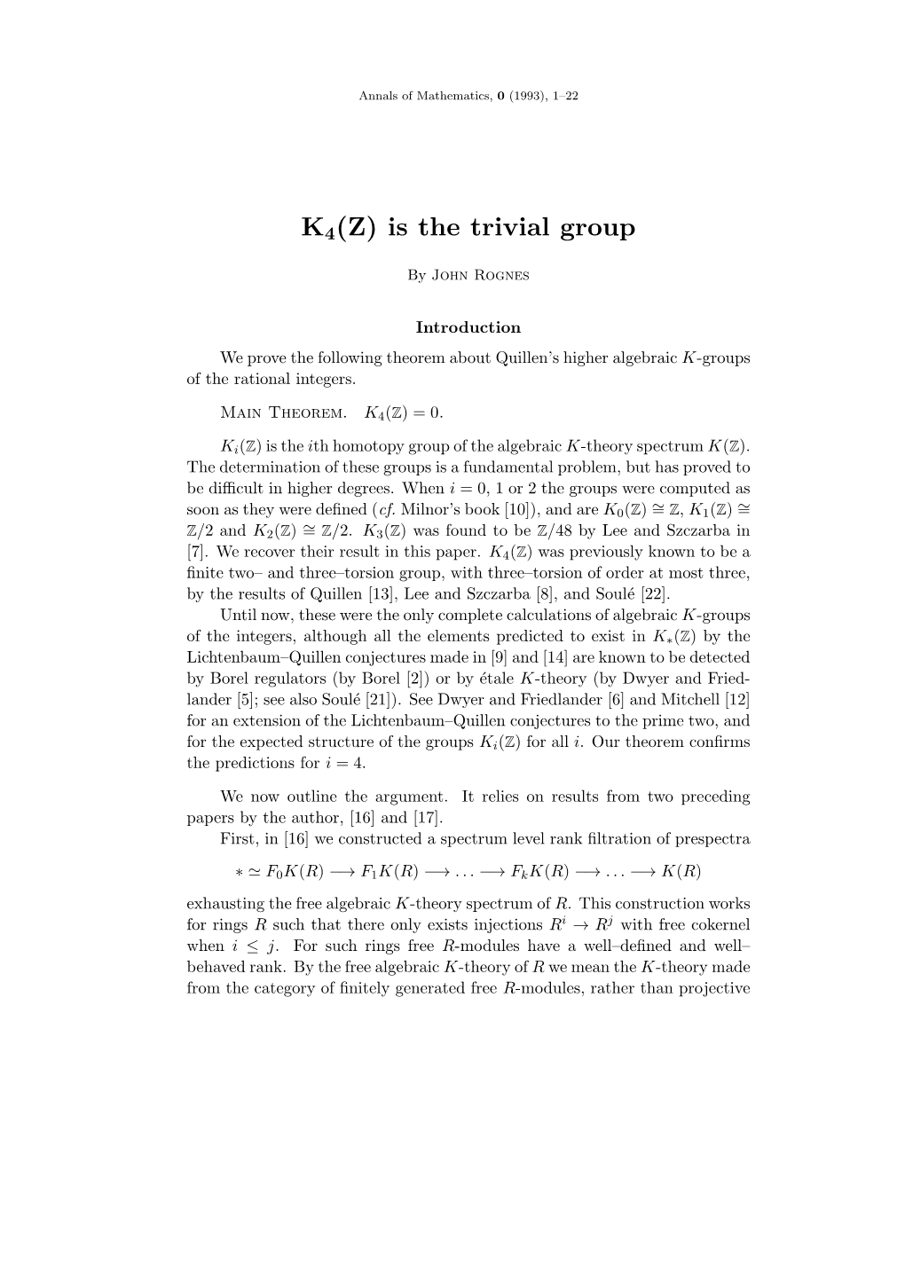 K4(Z) Is the Trivial Group