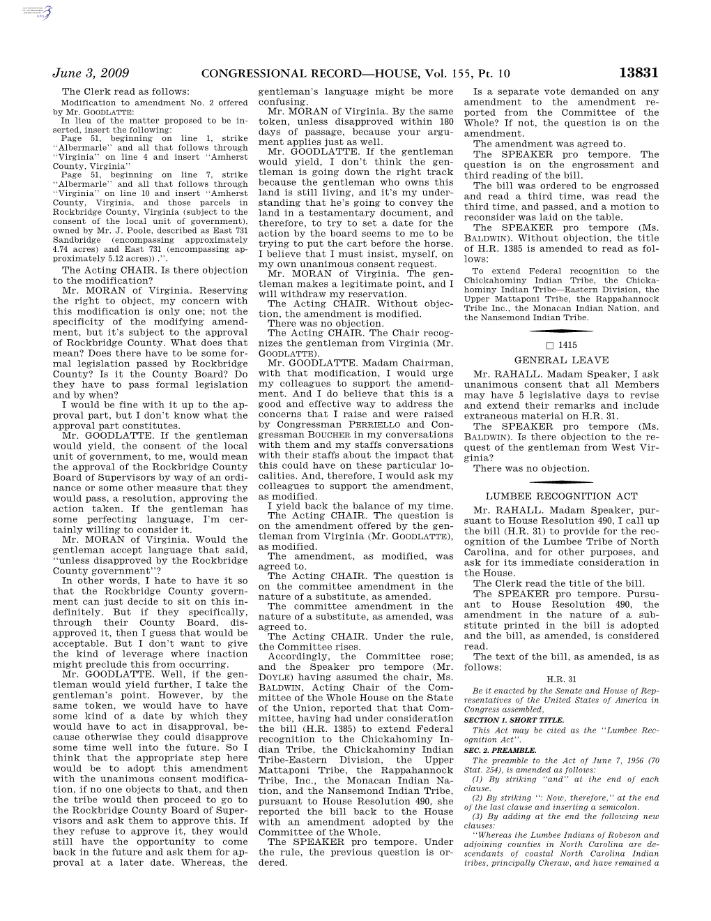 CONGRESSIONAL RECORD—HOUSE, Vol. 155, Pt. 10 June 3