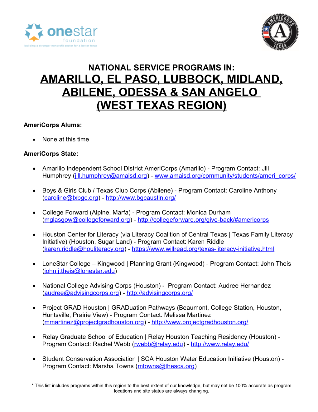 Amarillo, El Paso, Lubbock, Midland, Abilene, Odessa & San Angelo