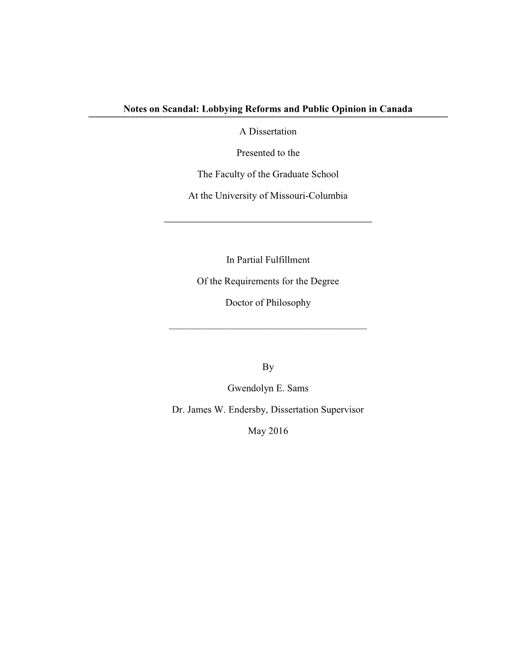 Notes on Scandal: Lobbying Reforms and Public Opinion in Canada A