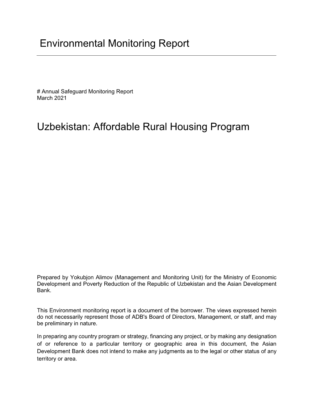 Environmental Monitoring Report Uzbekistan