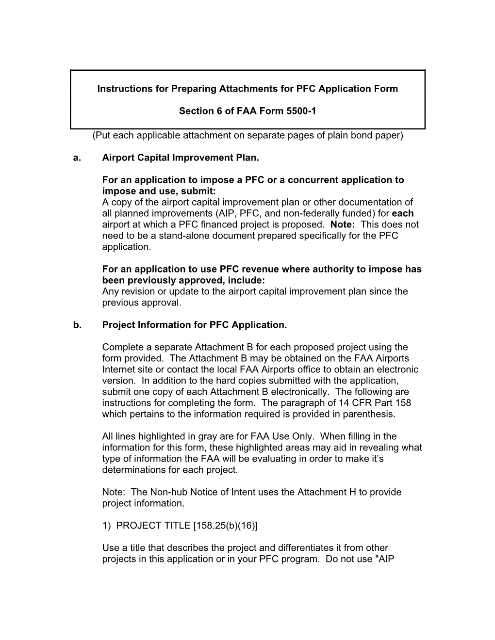 Instructions for Preparing Attachments for PFC Application Form 5500-1