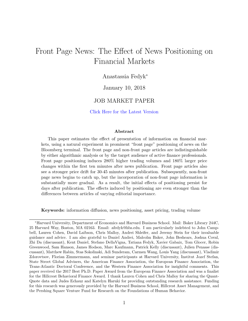 The Effect of News Positioning on Financial Markets