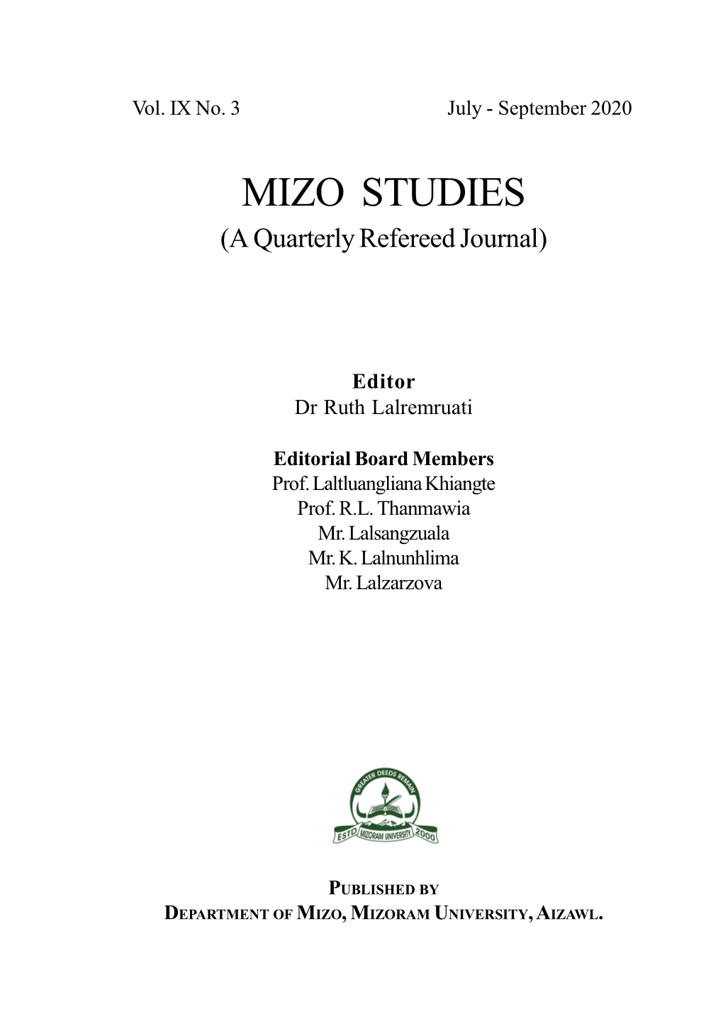 Mizo Studies July - September 2020 Vol