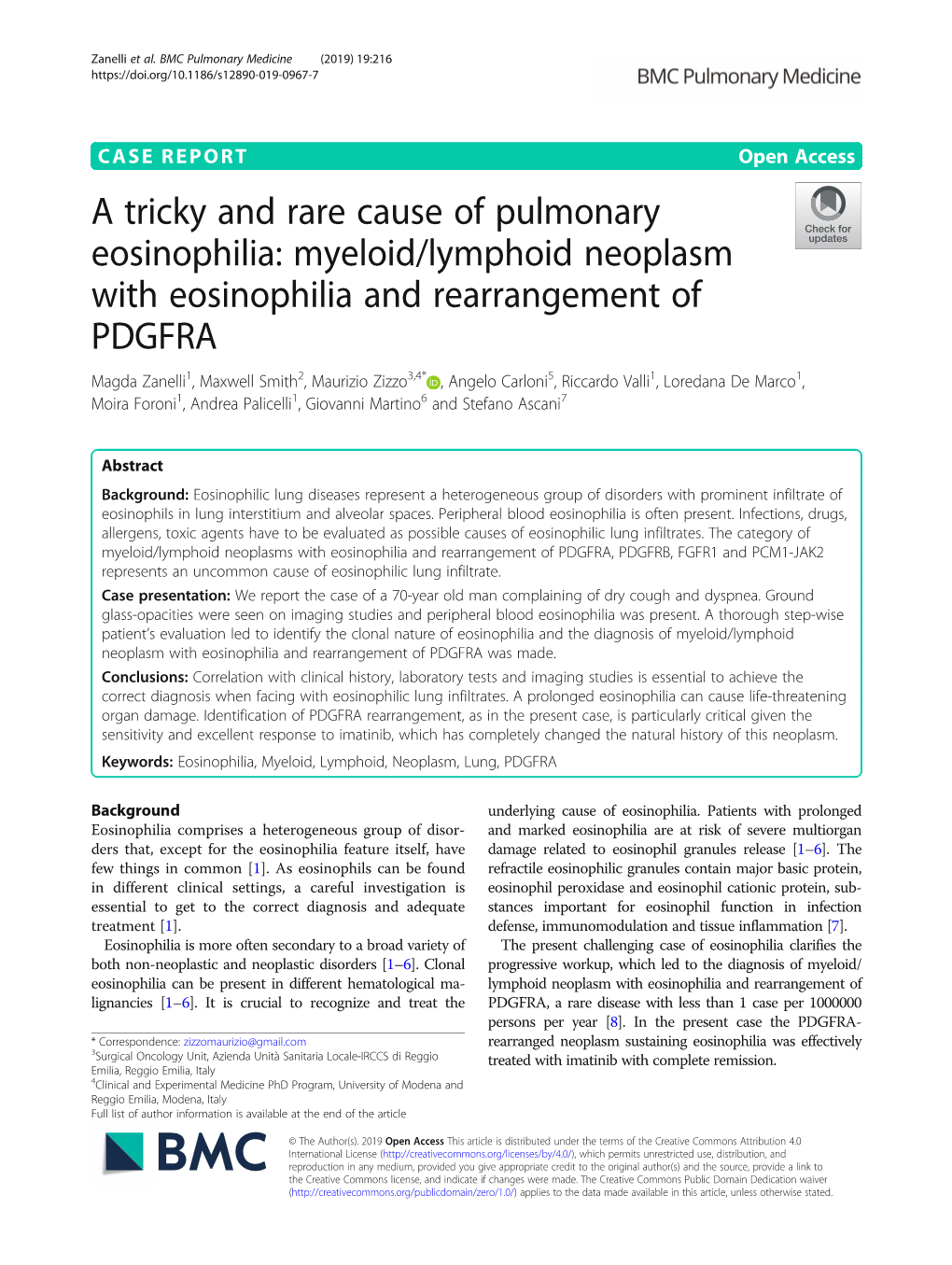 Myeloid/Lymphoid Neoplasm with Eosinophilia and Rearrangement Of