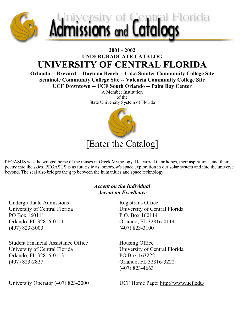 UCF 2001-2002 Undergraduate Catalog